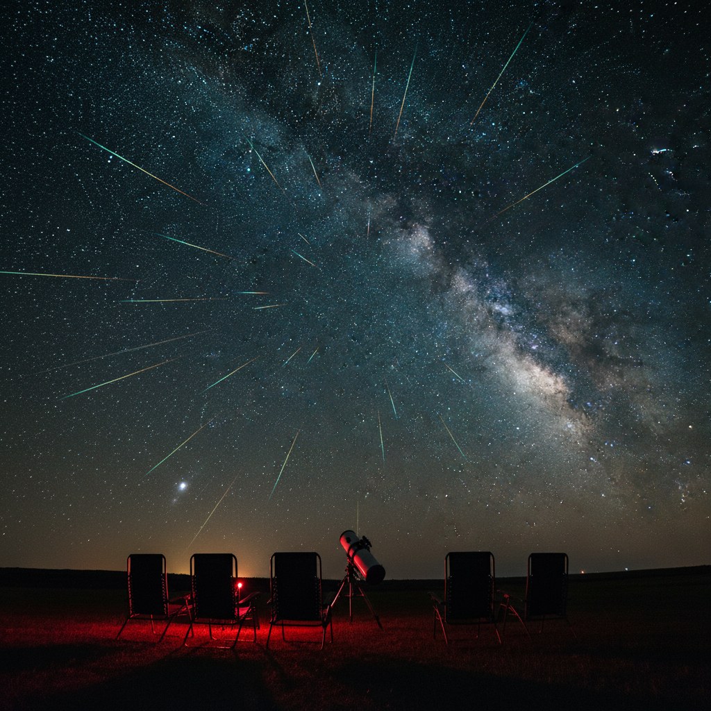 Karanlık gökyüzünde Perseid meteor izleri